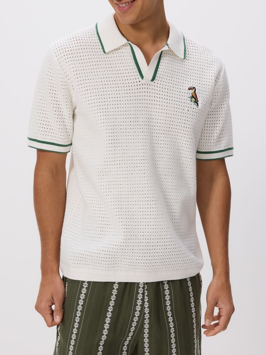 Openwork polo jumper - cream - RESERVED - 3