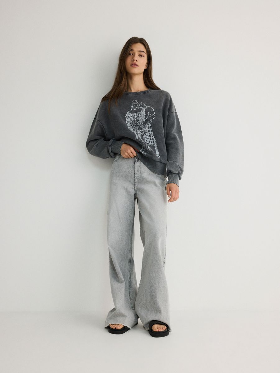 Sweatshirt with acid wash effect - dark grey - RESERVED
