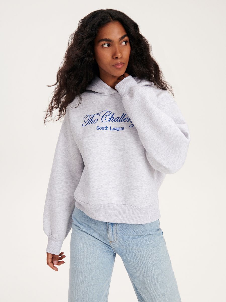 Hoodie with embroidered slogan - light grey - RESERVED - 2