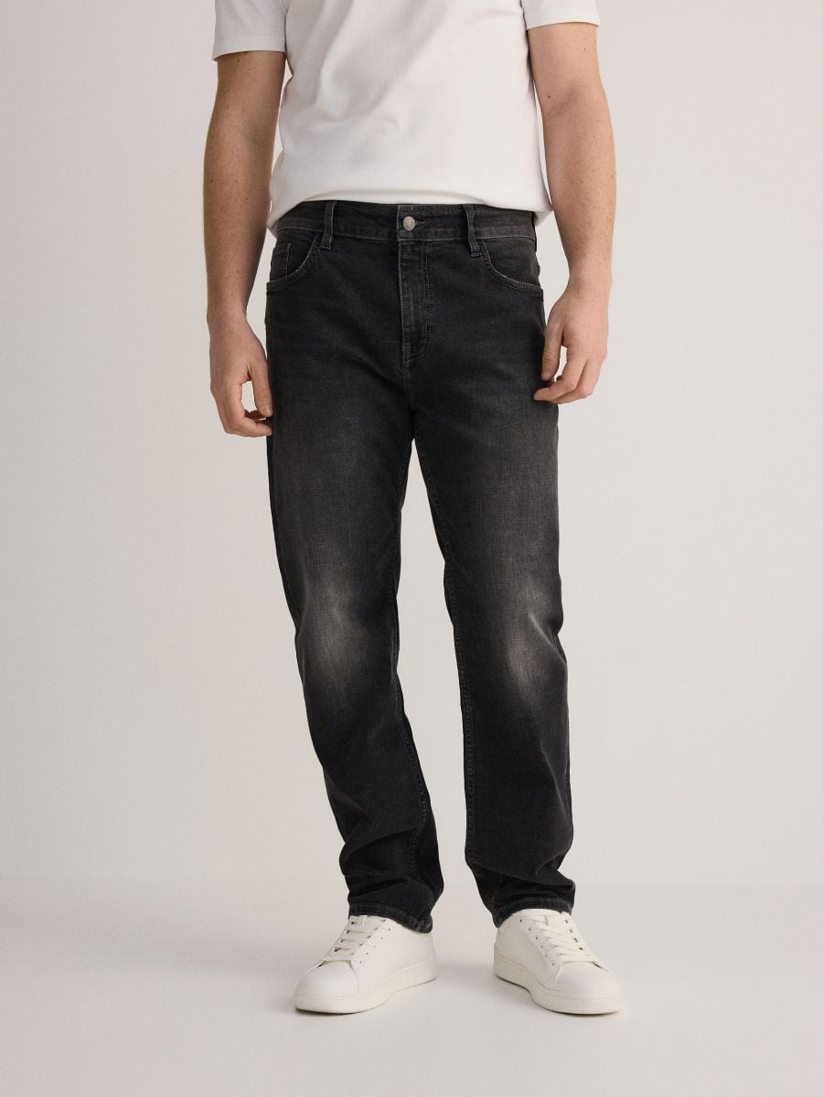 Straight jeans with wash effect - grey - RESERVED