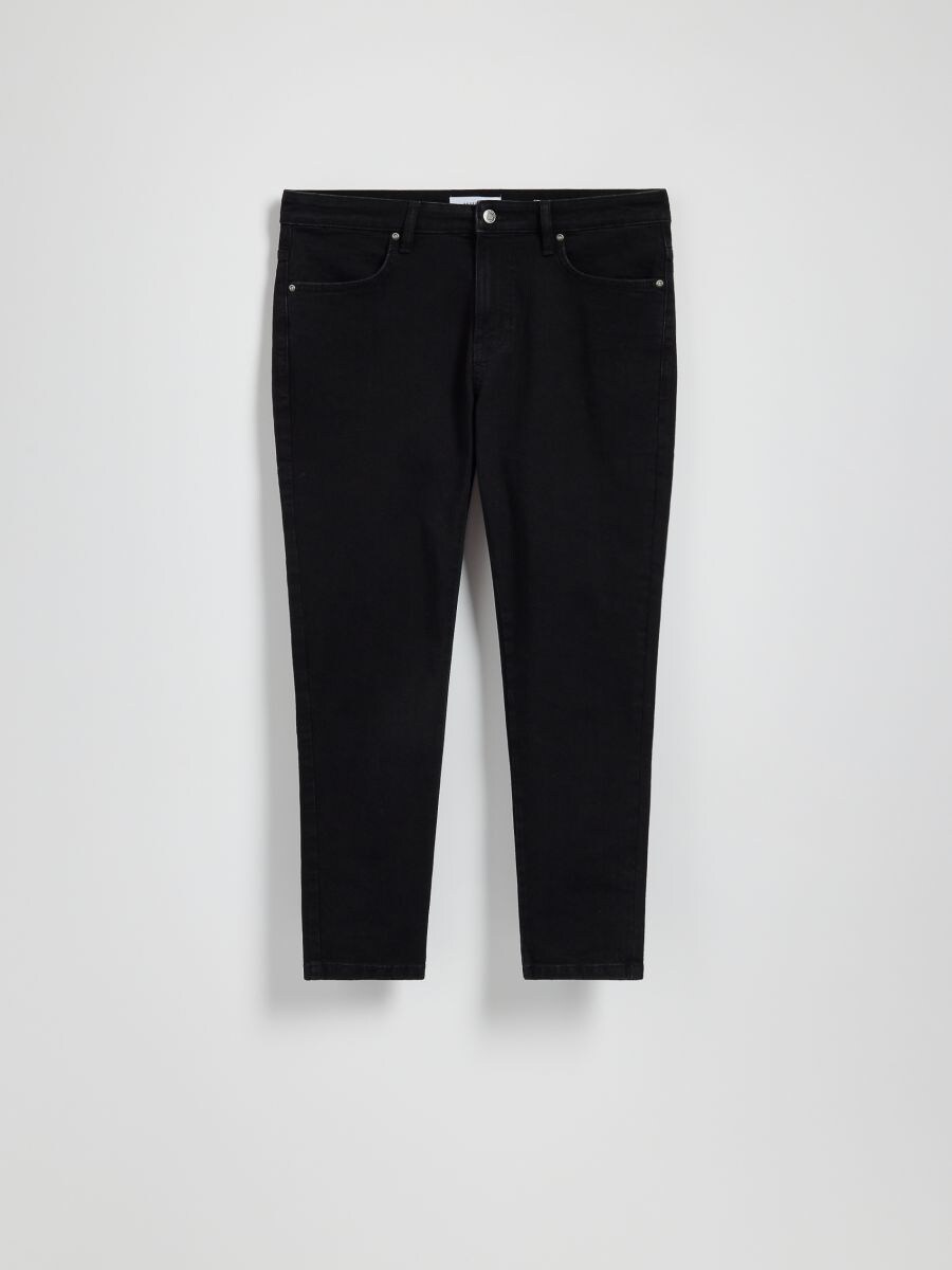 Jeansy carrot slim z efektem sprania Kolor czarny - RESERVED