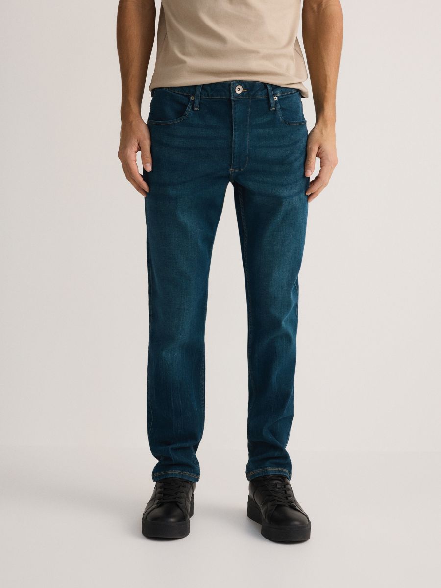 Blugi slim cu efect prespălat - indigo jeans - RESERVED