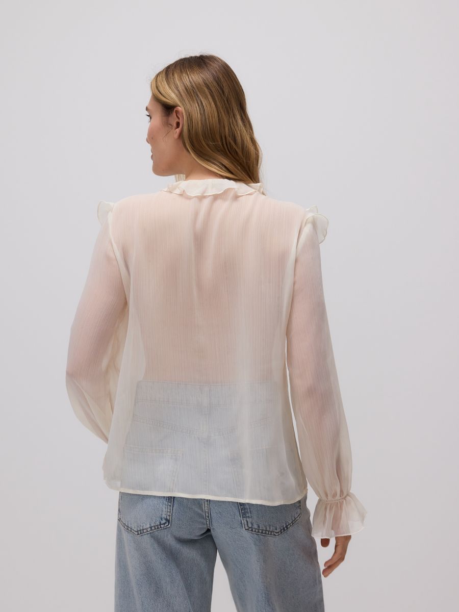 Bluse mit auffälligen Rüschen - creme - RESERVED - 3