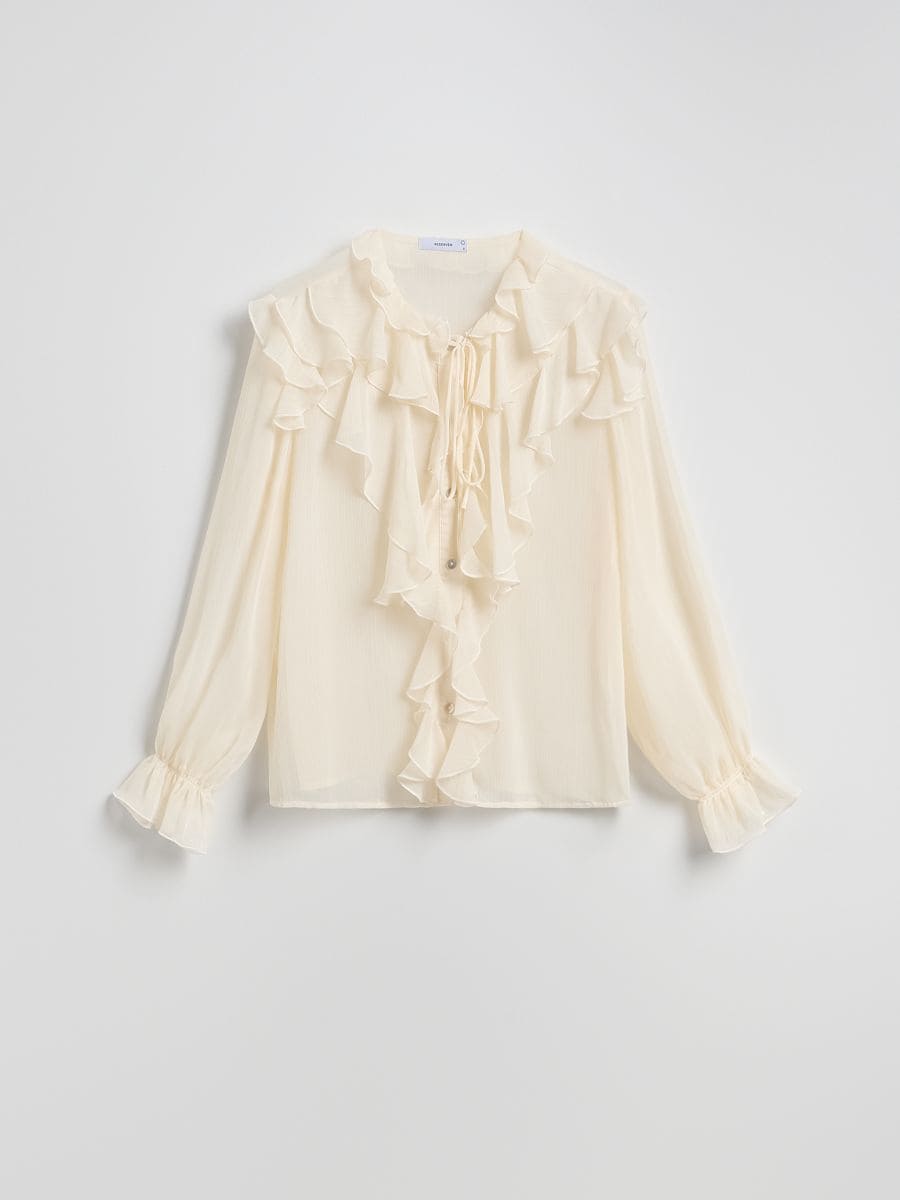 Bluse mit auffälligen Rüschen - creme - RESERVED - 4