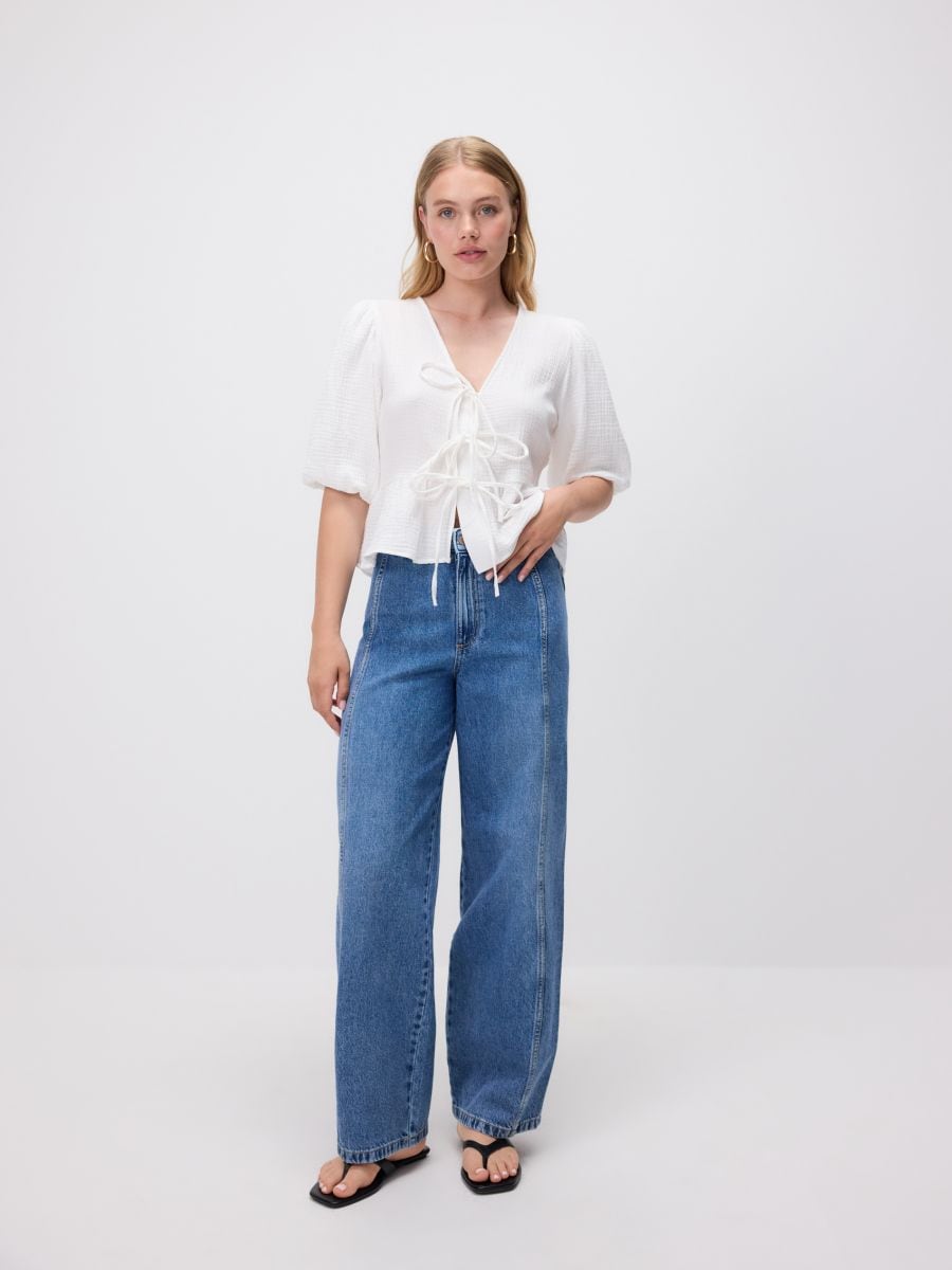 Blugi wide leg cu cusătură - albastru - RESERVED