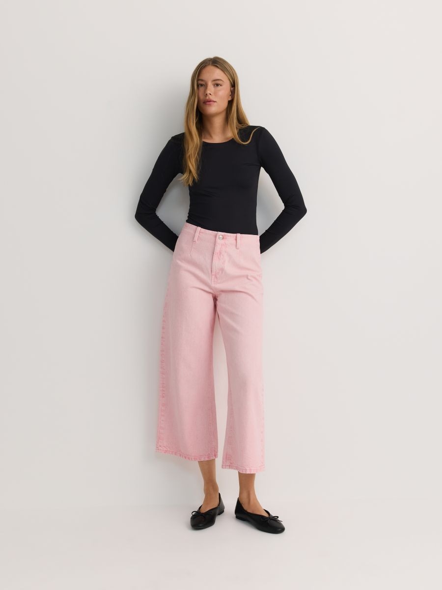 ★TRILLION★ Yellow Washing Reverse Tuck Denim Pants PINK BL Safari High Waist Relaxed Tapered Denim Jeans - Dirty Pink