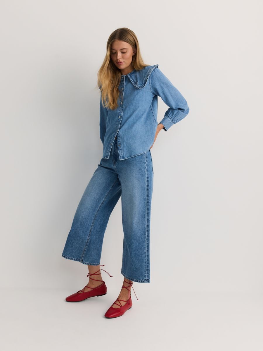 Culottejeans med hög midja - BLÅ - RESERVED