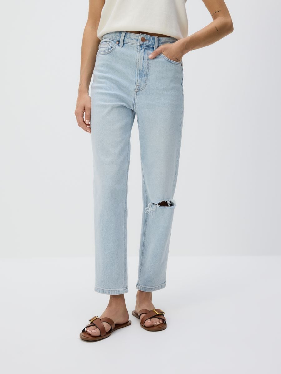 Mom-fit jeans with slit - blue - RESERVED