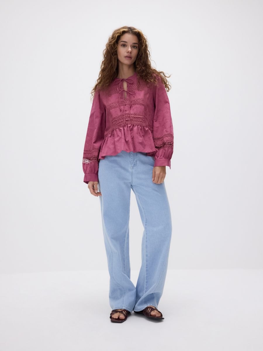 Cotton blouse with decorative embroidery - mauve - RESERVED - 3