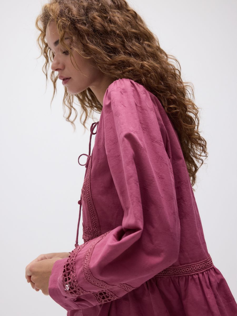 Cotton blouse with decorative embroidery - mauve - RESERVED - 4