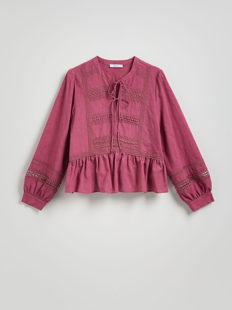 Cotton blouse with decorative embroidery - mauve - RESERVED - 6