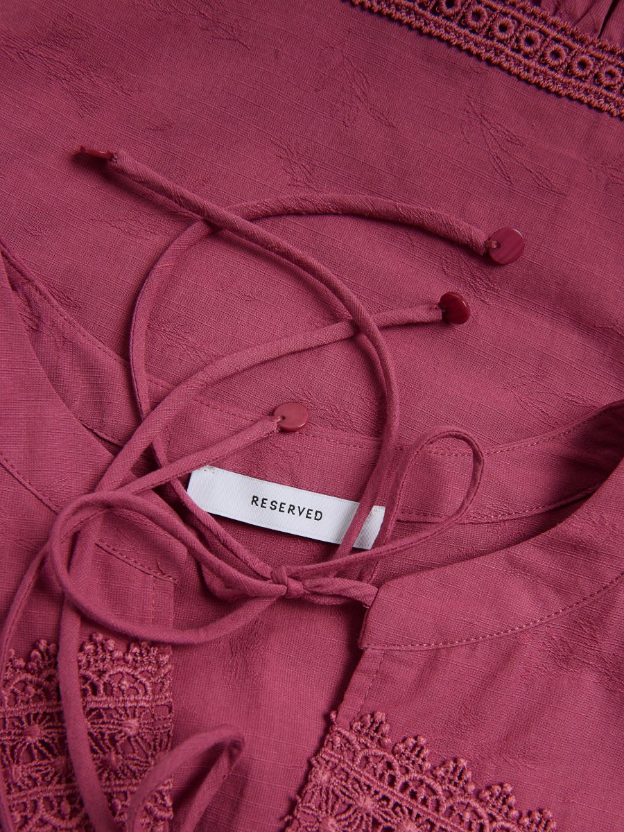 Cotton blouse with decorative embroidery - mauve - RESERVED - 7