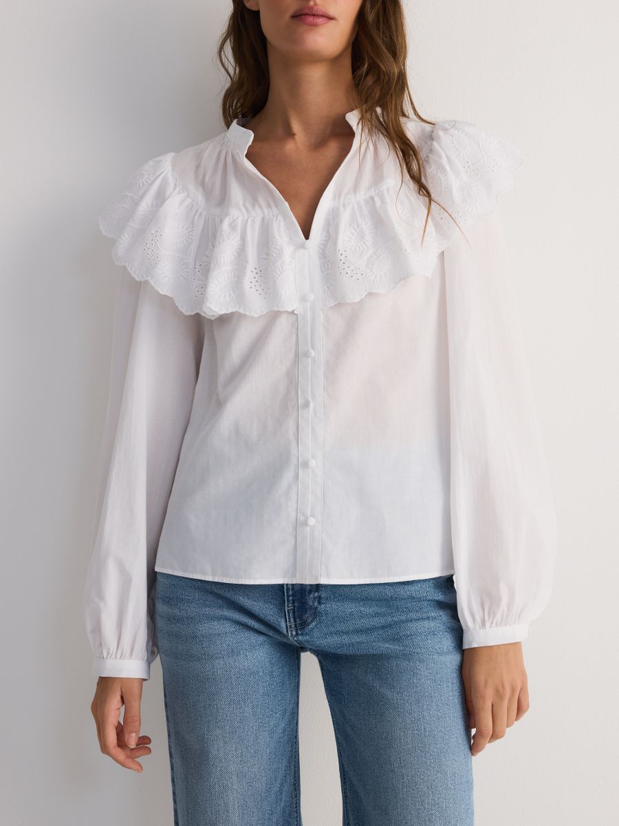 Baumwollbluse mit Volant - weiß - RESERVED - 2