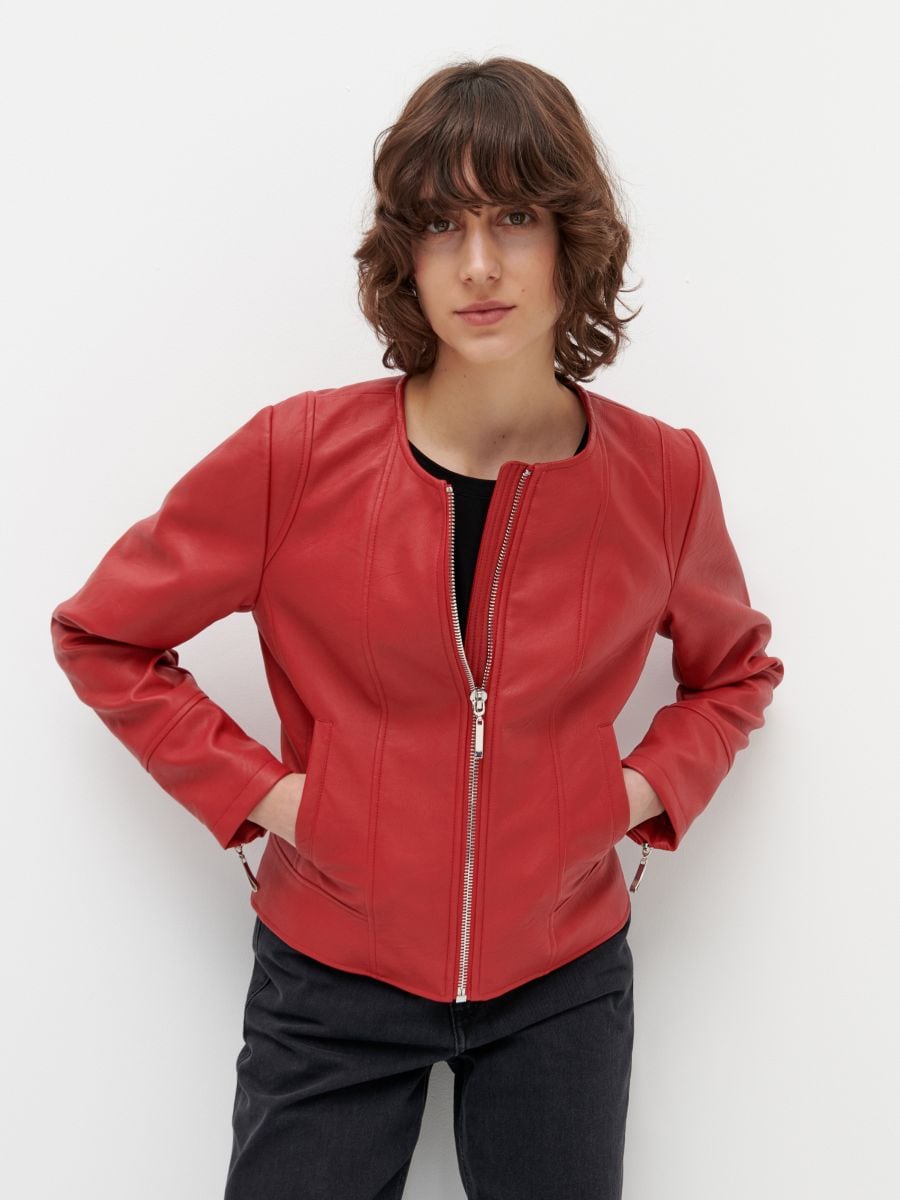 Giacca corta in ecopelle - rosso - RESERVED - 4