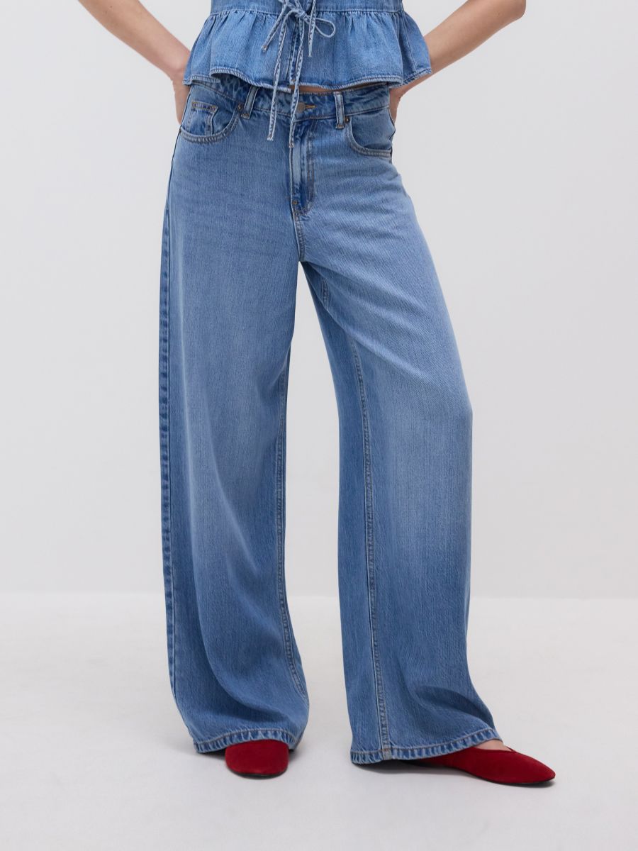 Blugi wide leg din Lyocell - albastru - RESERVED