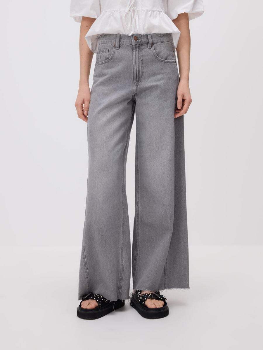 Jeansy wide leg z przeszyciami - jasnoszary - RESERVED