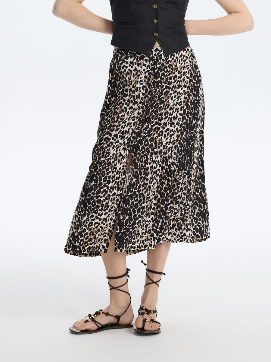 Rok van viscose met dessin - BRUIN - RESERVED