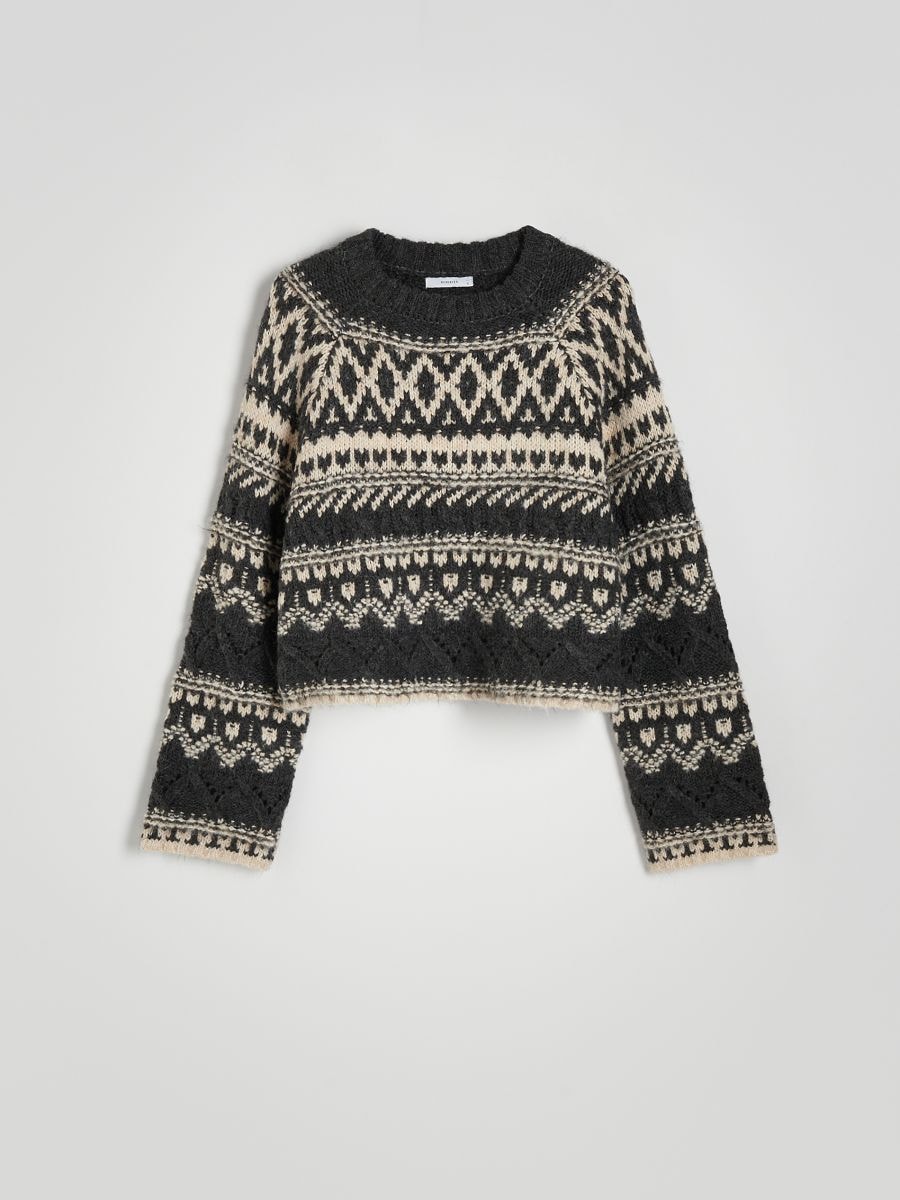 Patterned jumper with wool blend - multicolor - RESERVED - 2