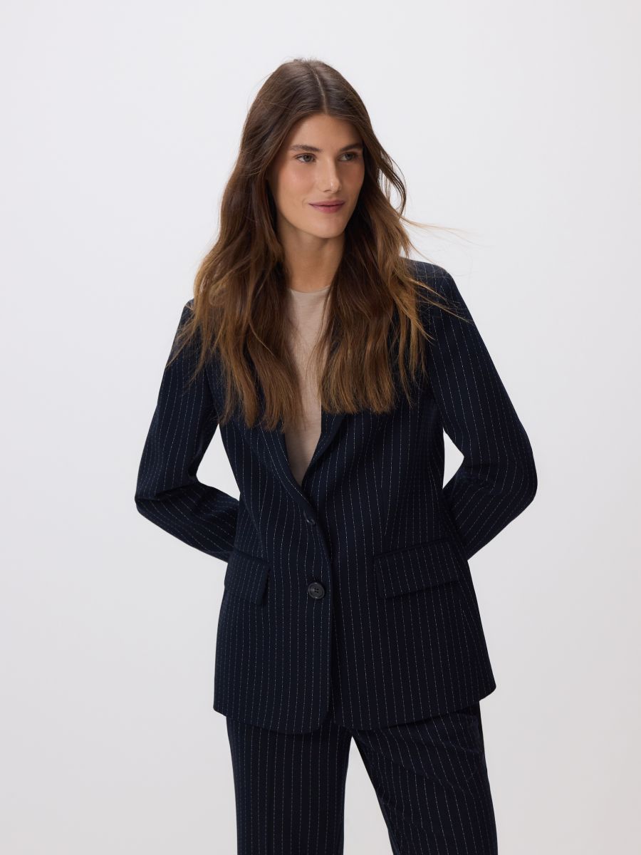 Single-breasted viscose blend blazer - navy - RESERVED