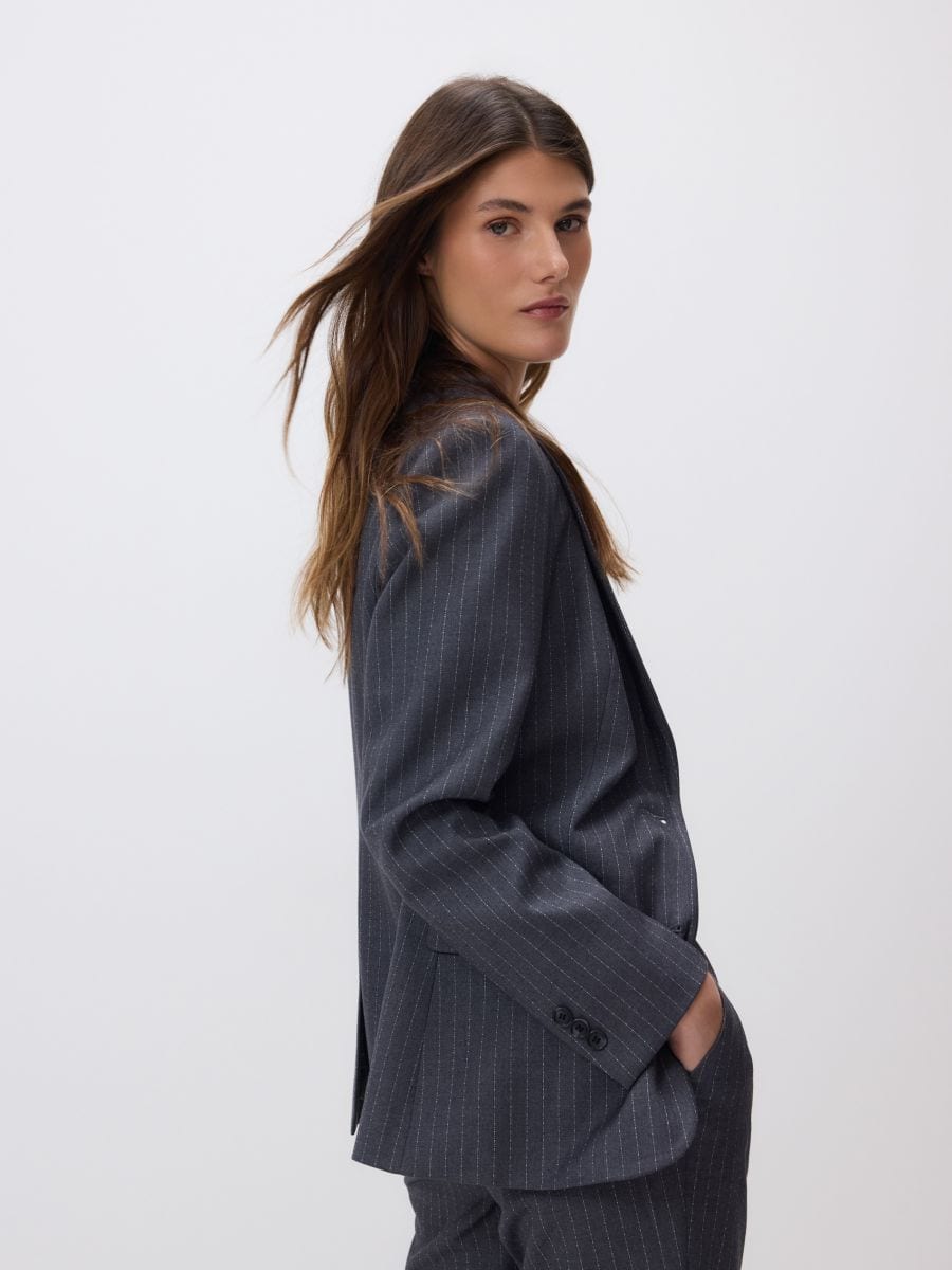 Single-breasted viscose blend blazer - dark grey - RESERVED