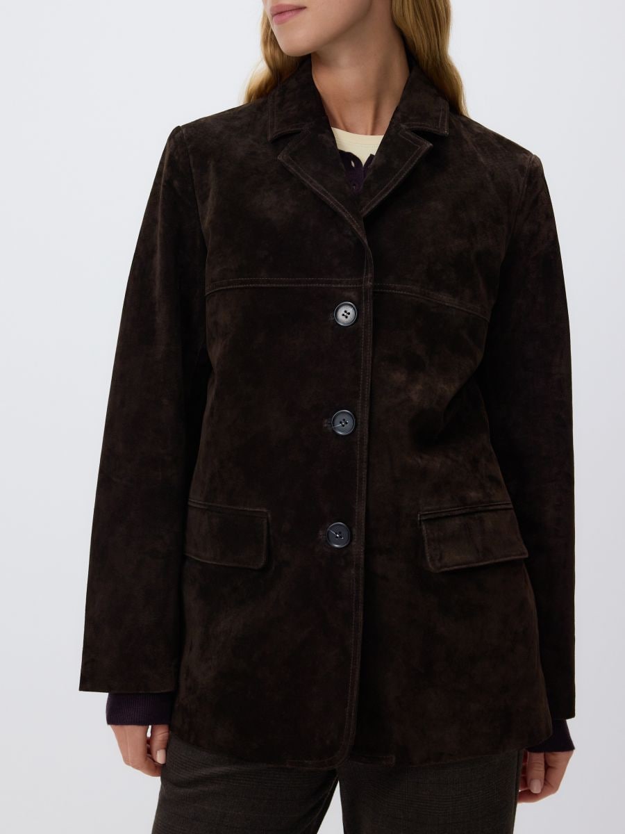 Leather blazer - dark brown - RESERVED