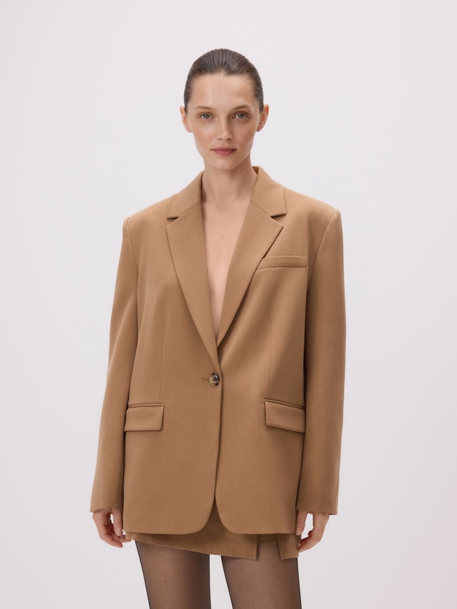 Single-breasted blazer - beige - RESERVED