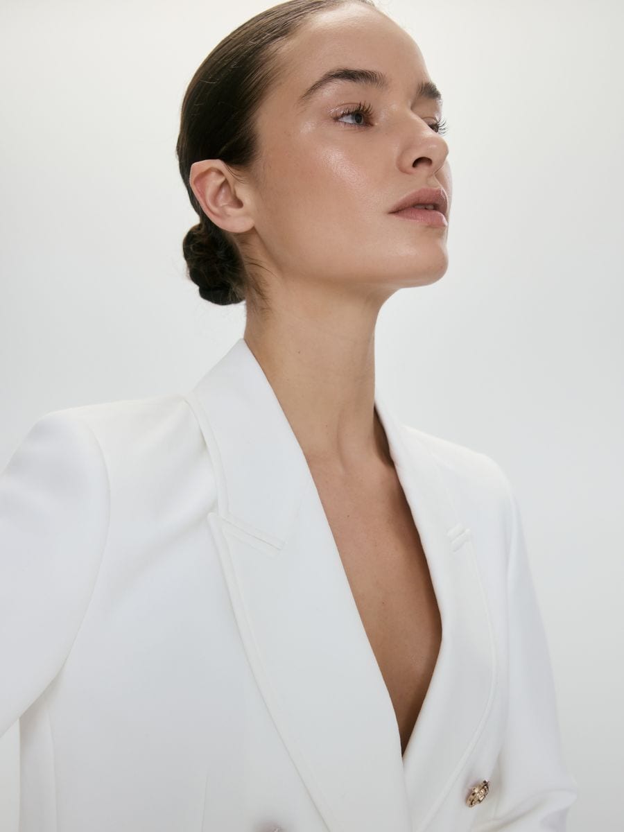 Double-breasted blazer with viscose blend - white - RESERVED - 4