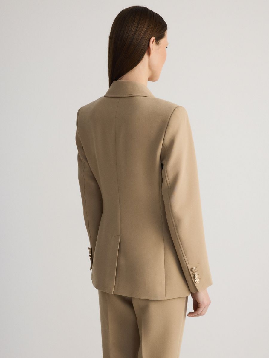 Double-breasted blazer with viscose blend - beige - RESERVED - 4