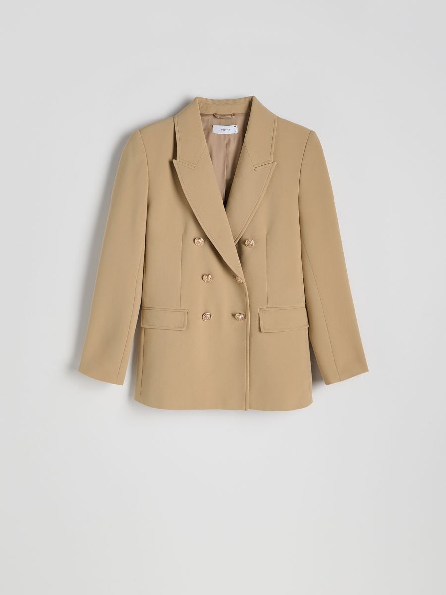 Double-breasted blazer with viscose blend - beige - RESERVED - 5