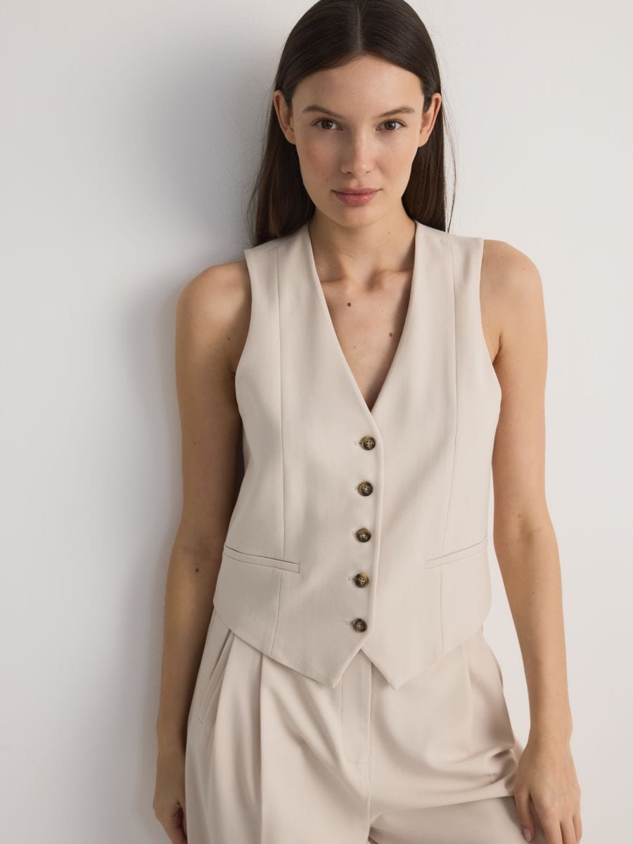 Viscose blend vest - beige - RESERVED - 3