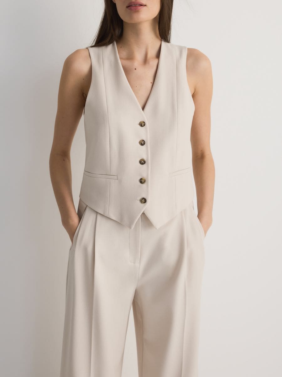 Viscose blend vest - beige - RESERVED - 4
