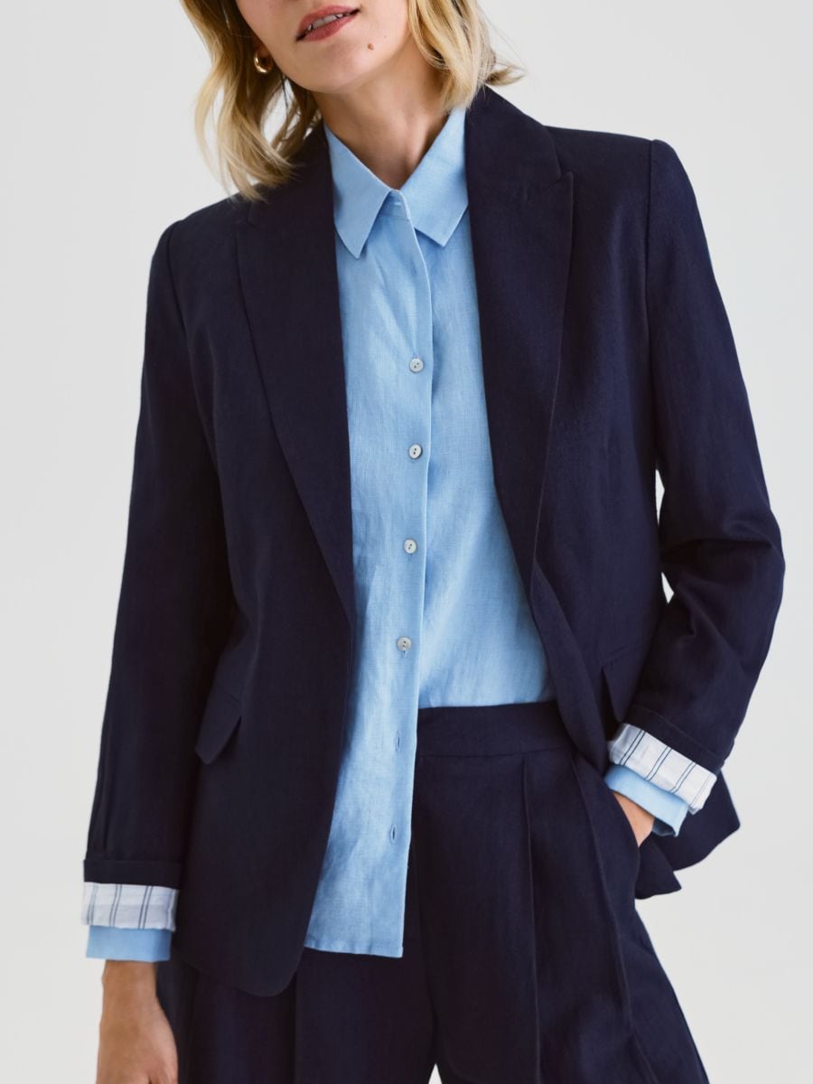 Blazer met hoog linnengehalte - marineblauw - RESERVED