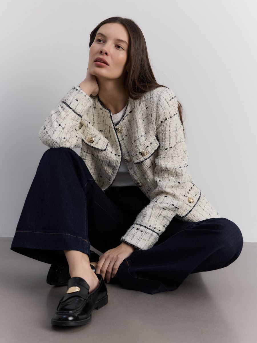 Tweed blazer with pockets - multicolor - RESERVED - 6