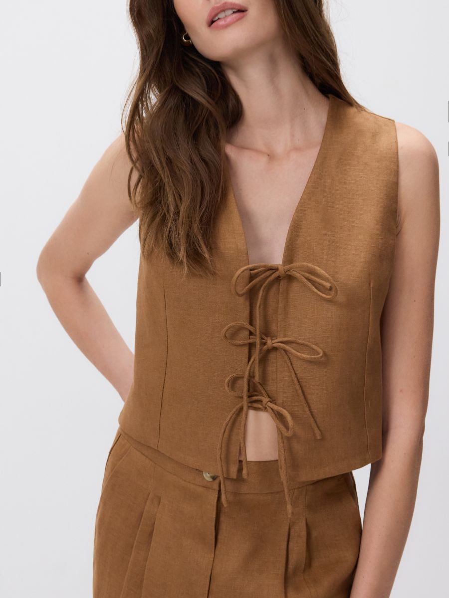 Linen vest - golden brown - RESERVED - 2