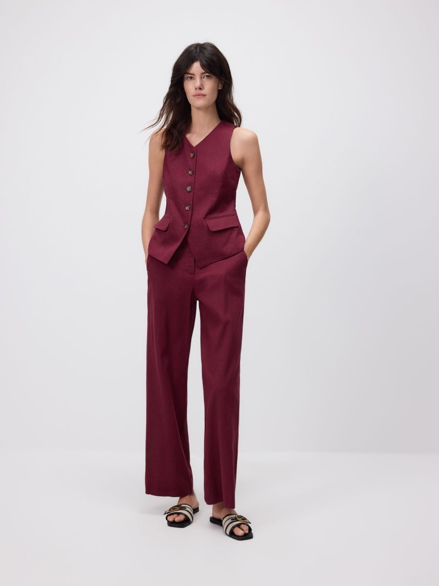 Linen blend tailored vest - burgundy - RESERVED - 2