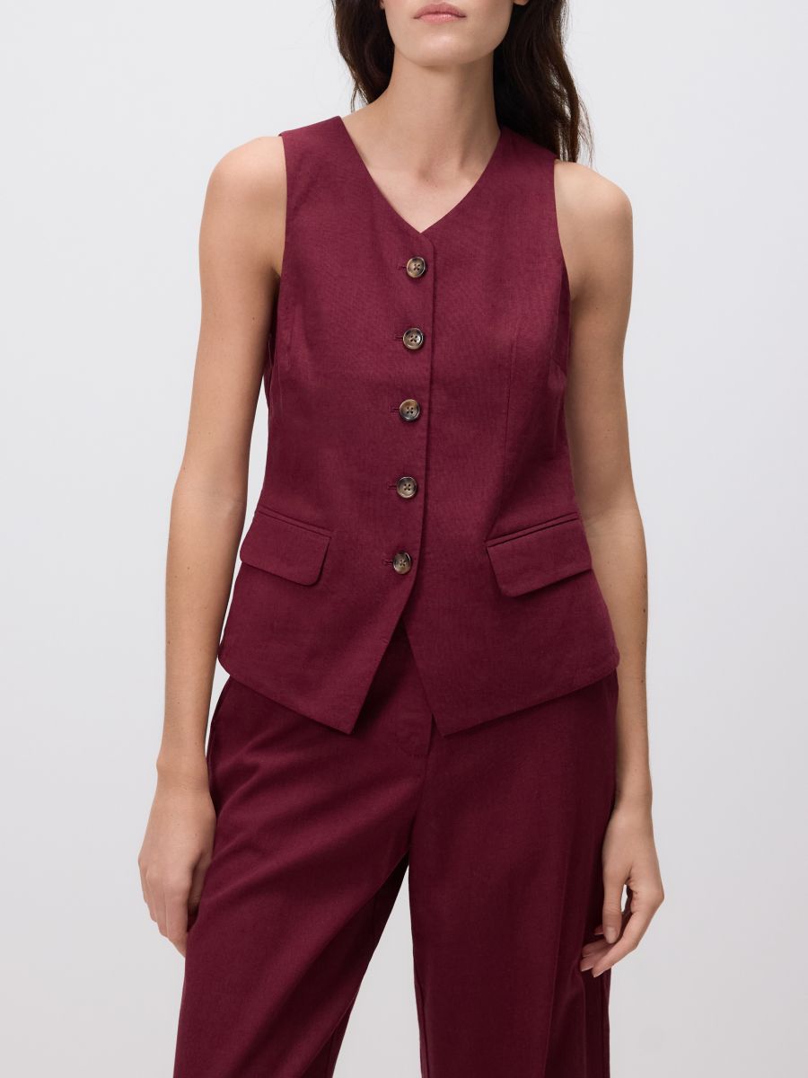 Linen blend tailored vest - burgundy - RESERVED - 3