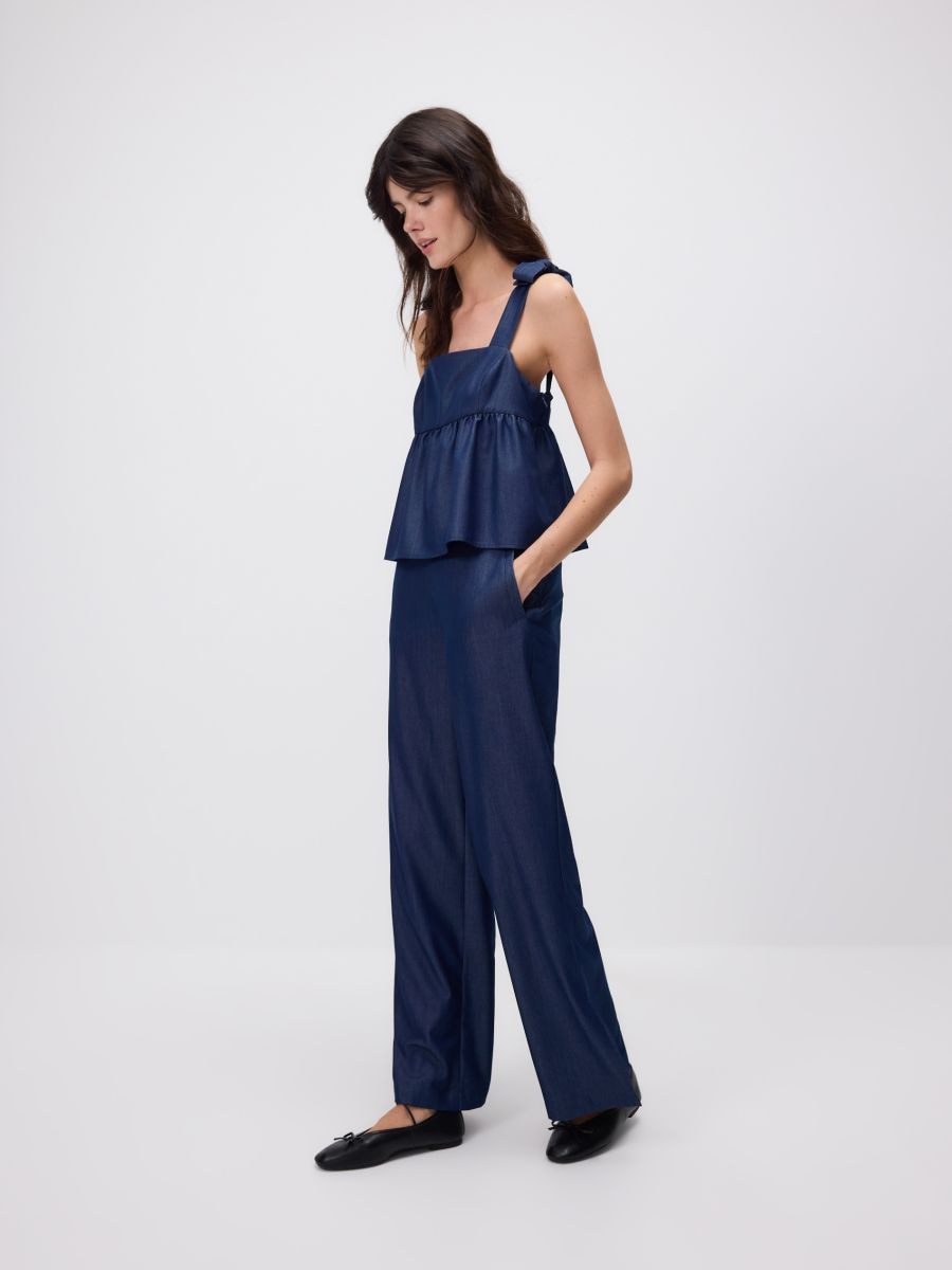 Wide leg jeans with slit - navy - RESERVED