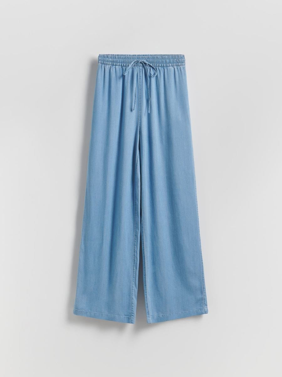Jeansy wide leg z lyocellu - niebieski - RESERVED