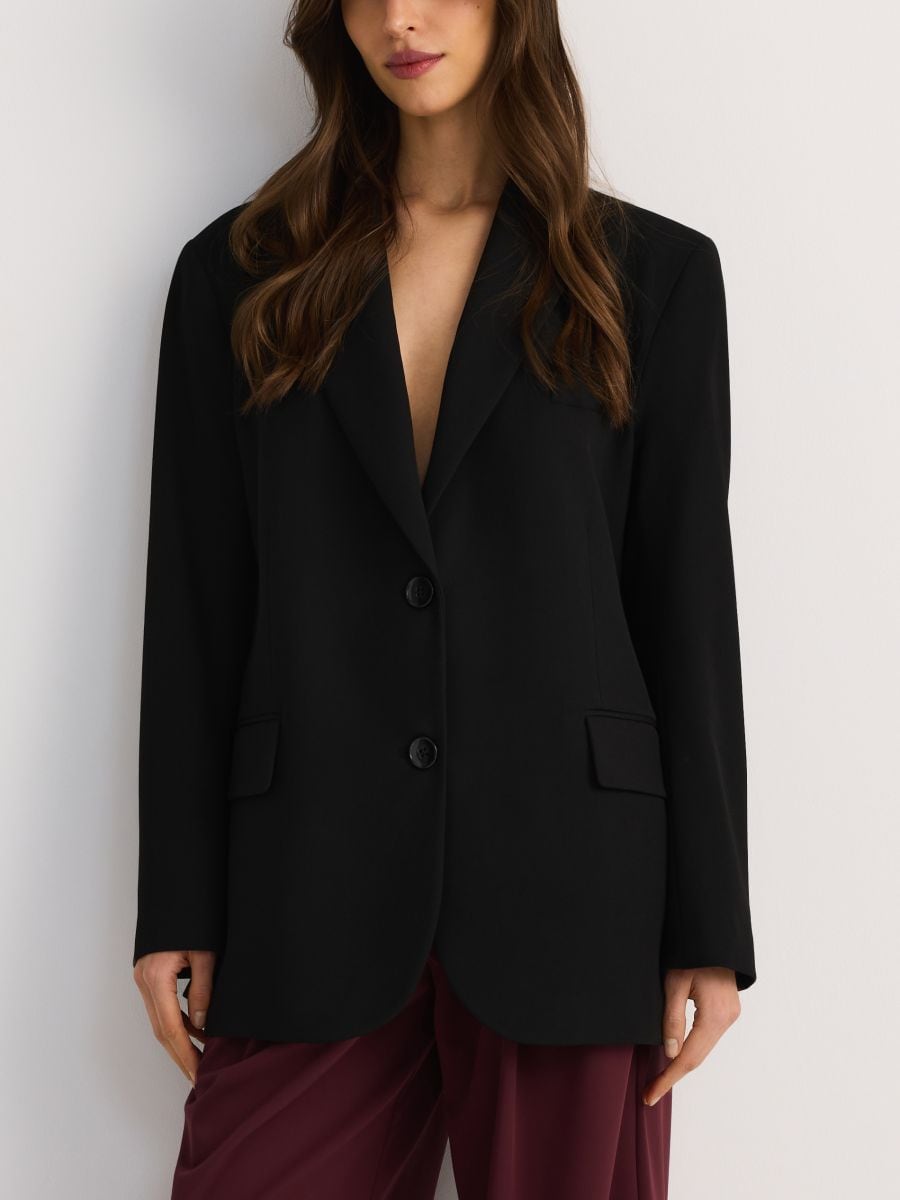 Oversized single-breasted blazer - black - RESERVED