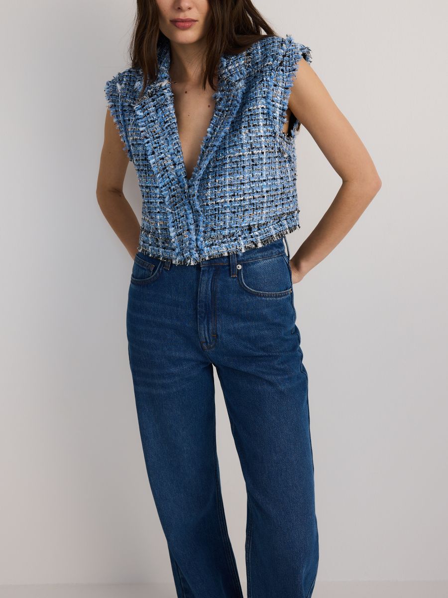 Cropped tweed vest - blue - RESERVED