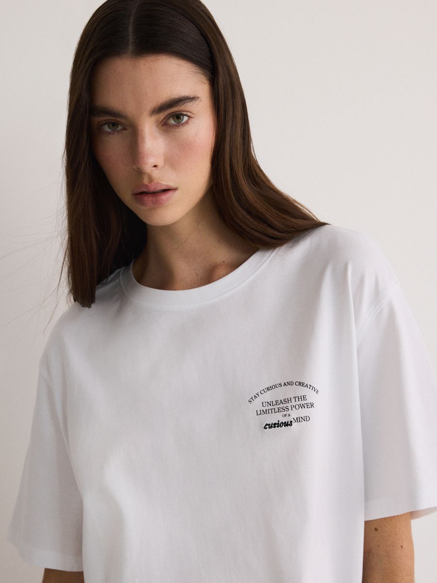 Oversized T-shirt with print - white - RESERVED