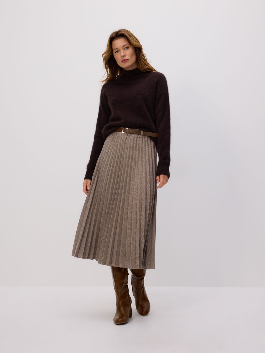 Plisirana midi suknja s kaišem - bež - RESERVED