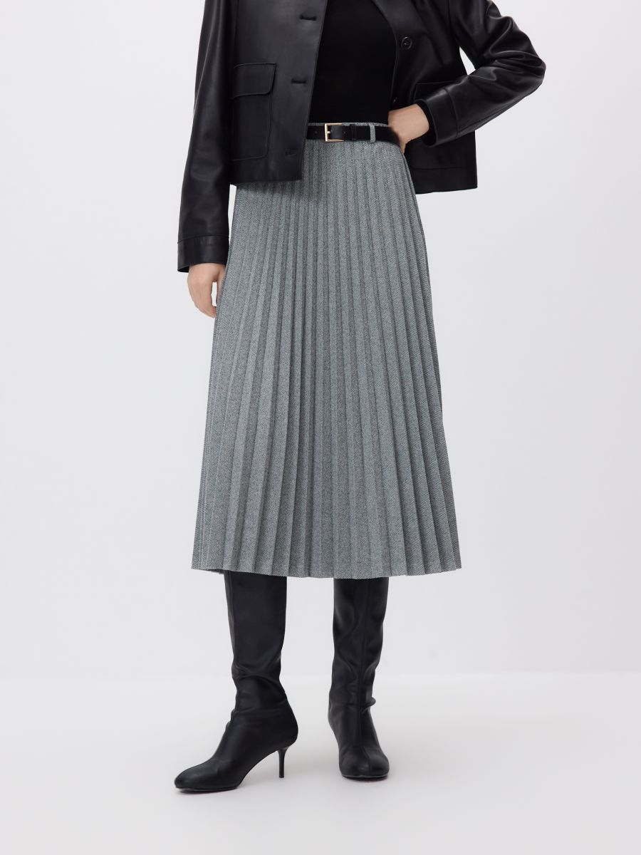 Plisirana midi suknja s kaišem - svetlo siva - RESERVED