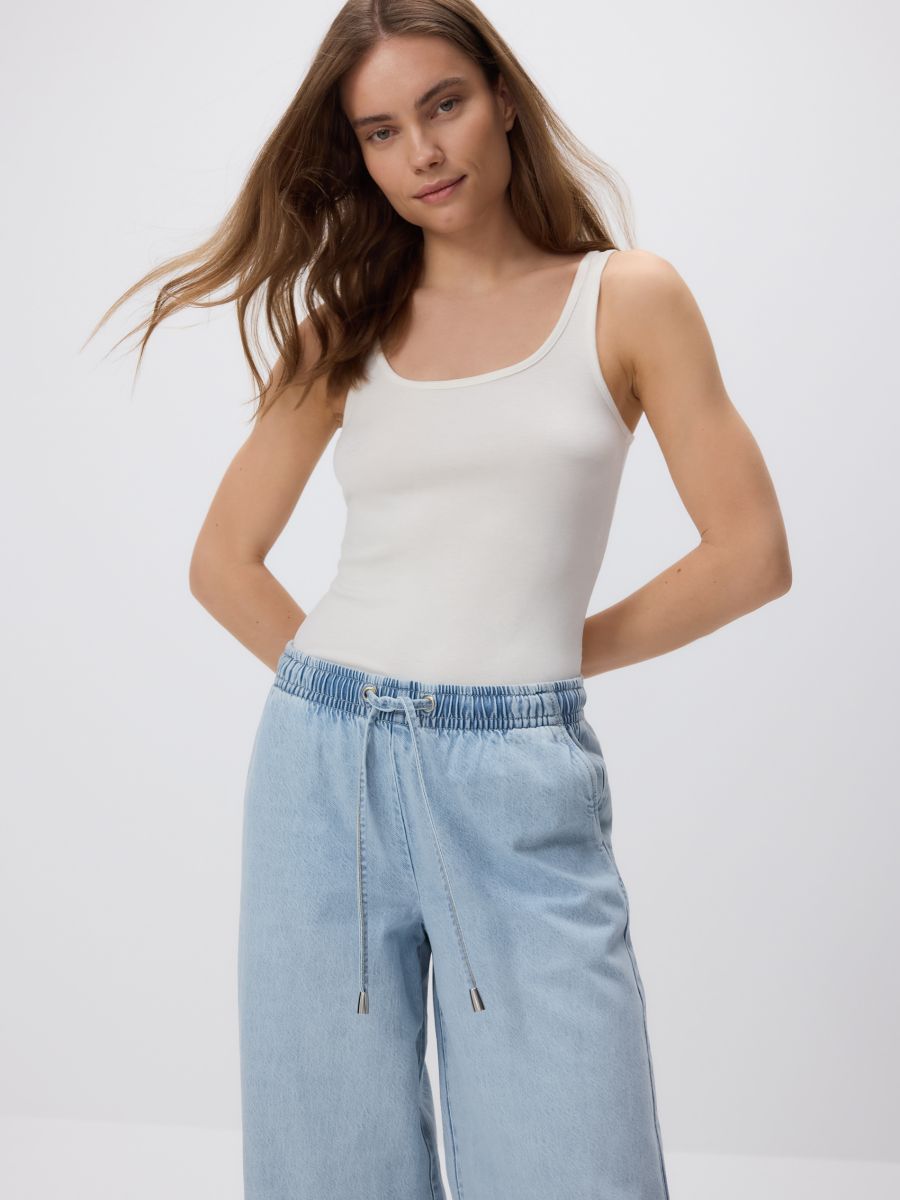 Wide-leg jeans with a drawstring - blue - RESERVED - 2