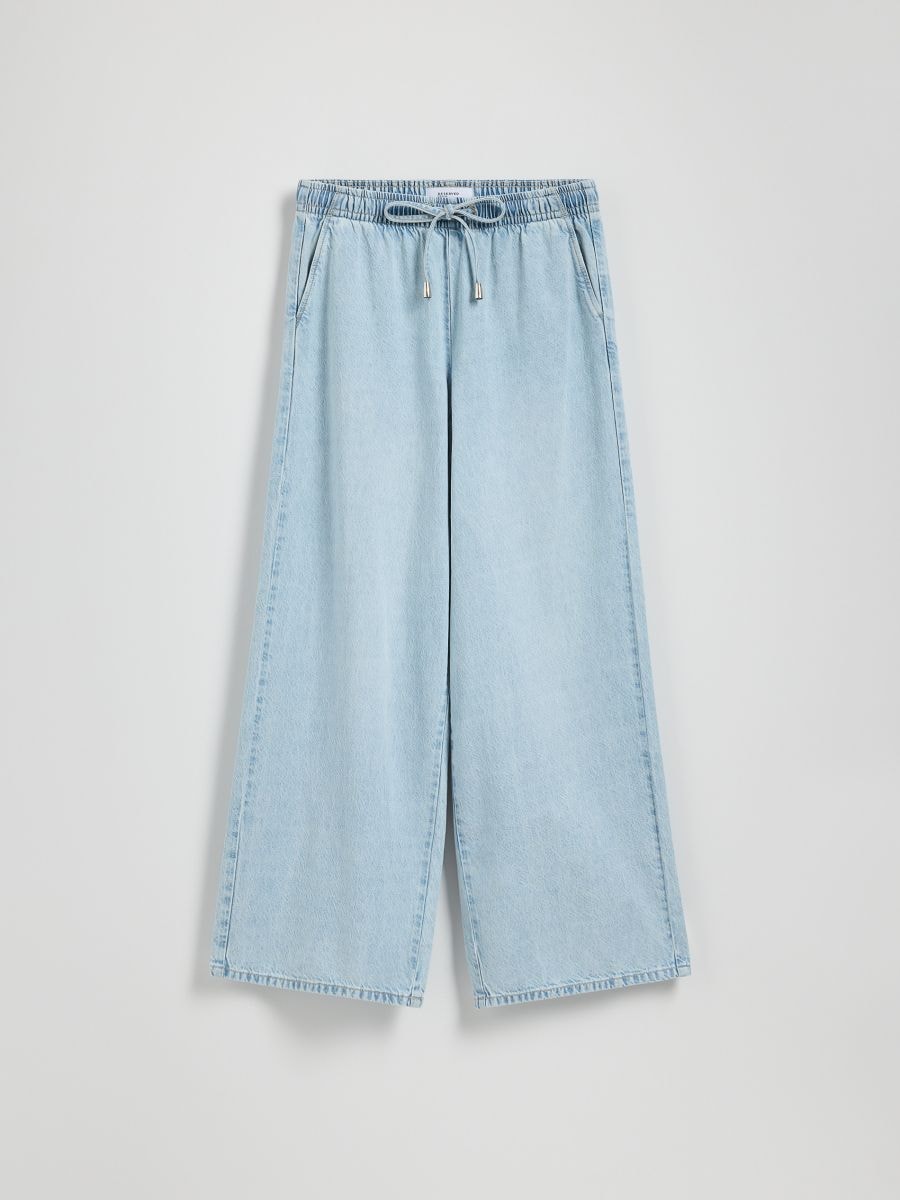 Jeansy wide leg ze sznurkiem - niebieski - RESERVED