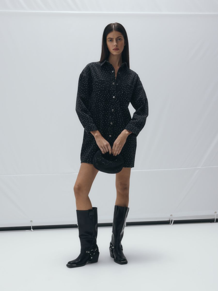 Denimkleid mit Applikation - schwarz - RESERVED - 2