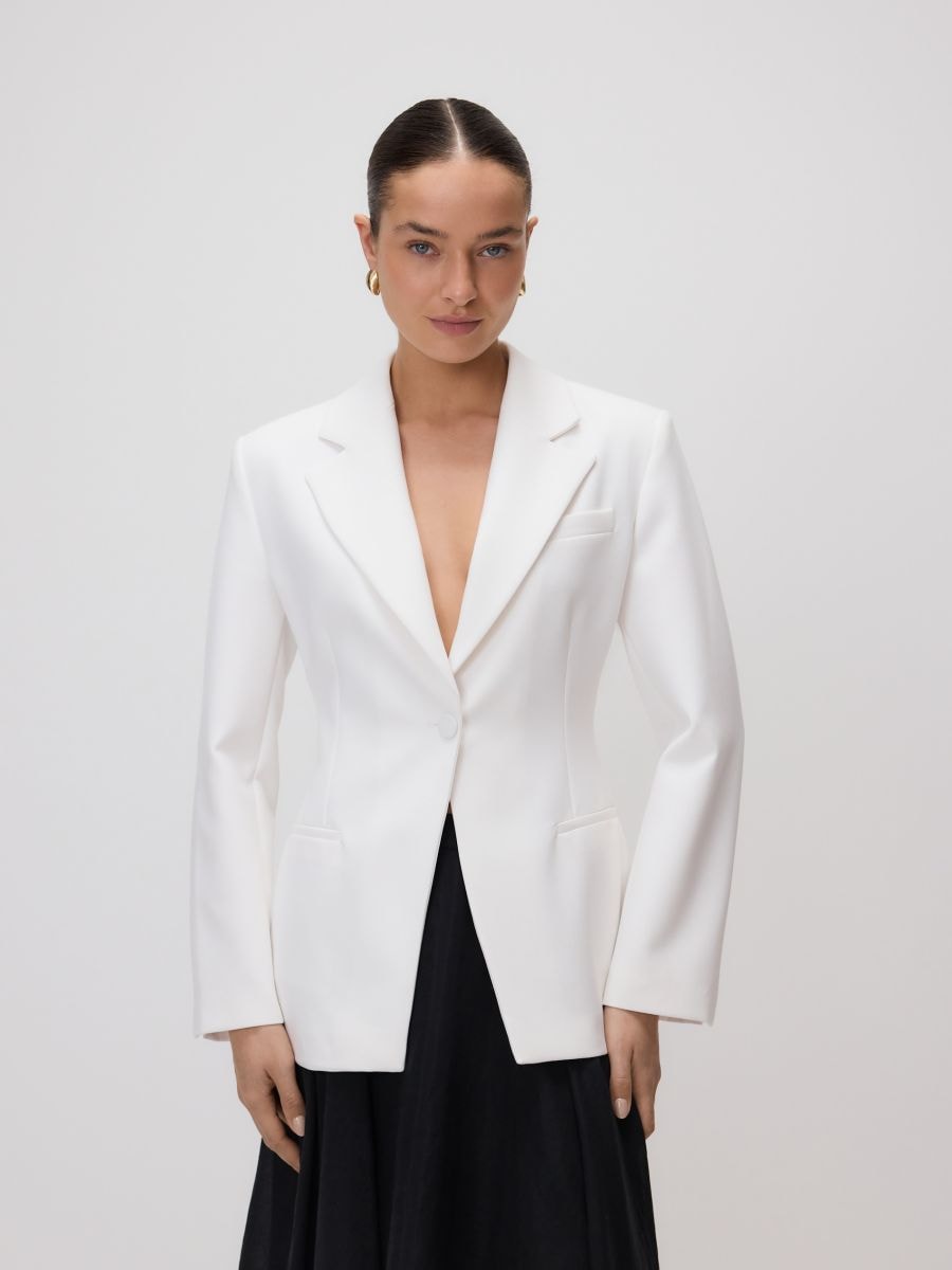 Waist-fitted blazer with viscose blend - cream - RESERVED - 3