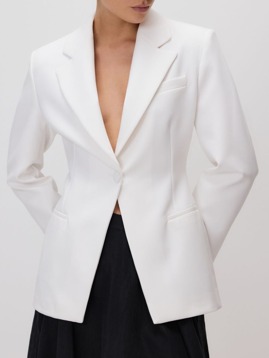 Waist-fitted blazer with viscose blend - cream - RESERVED - 4