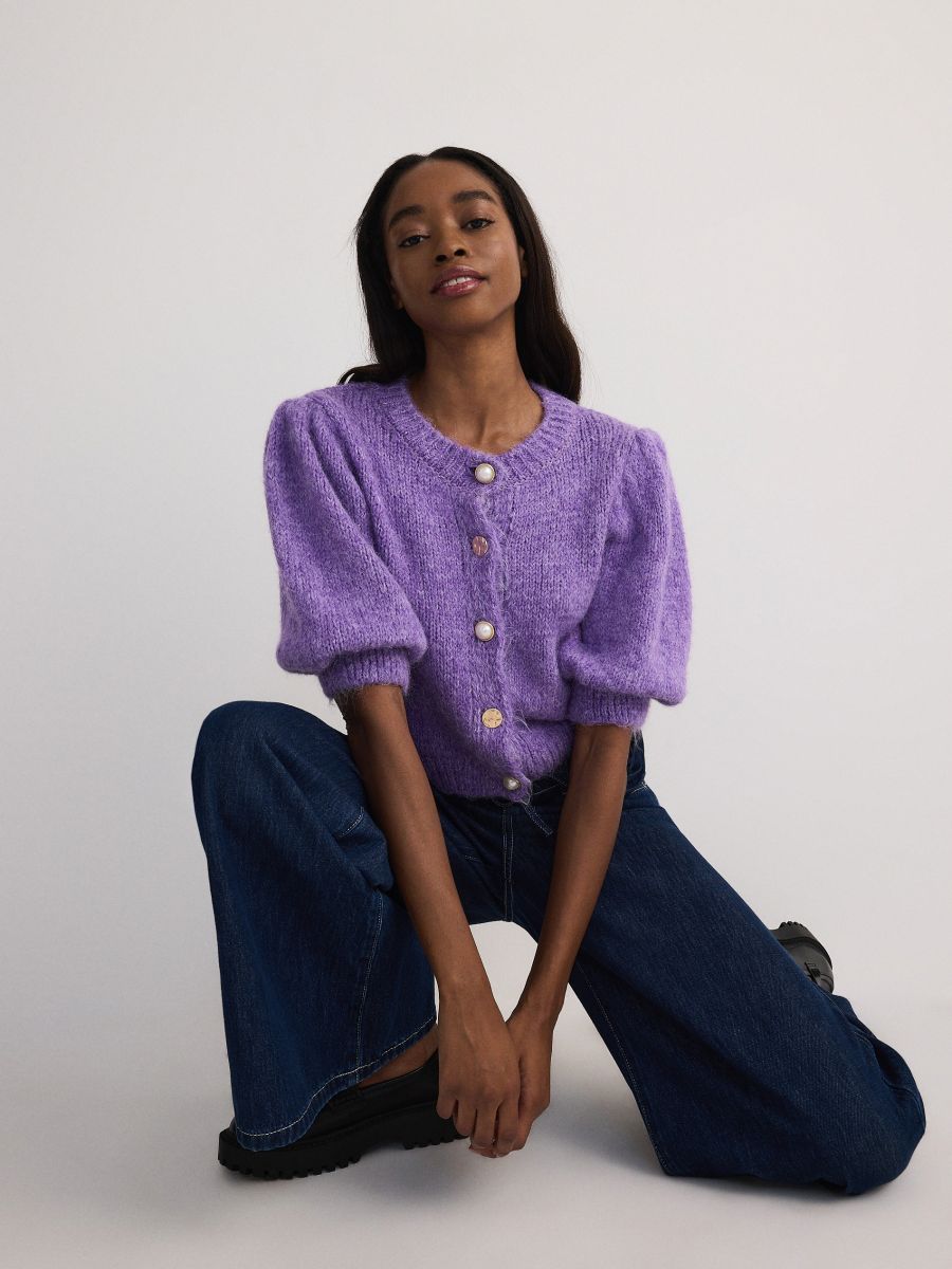 Cardigan with decorative buttons - violet - RESERVED - 4