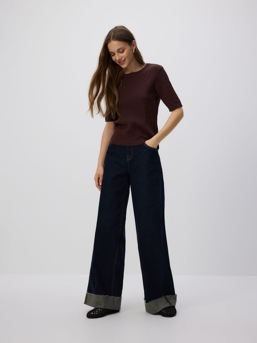 Decorative knit jumper - brown - RESERVED